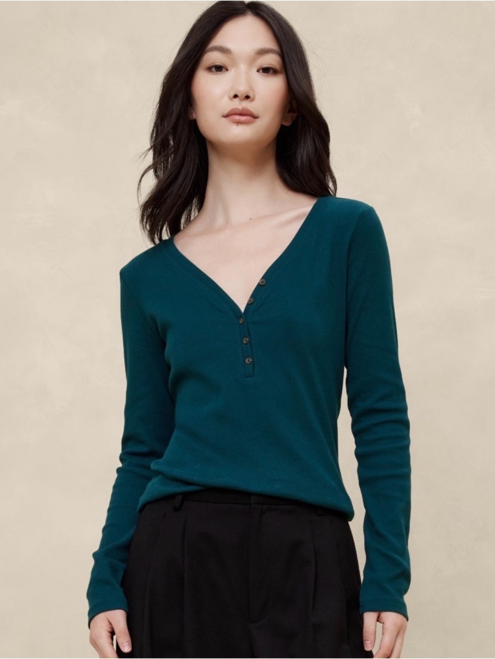 Banana Republic Ribbed Henley Top in Teal Shadow